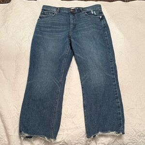 LOFT High Waist Straight Crop 30/10 Classic Blue Jeans Light Distressed